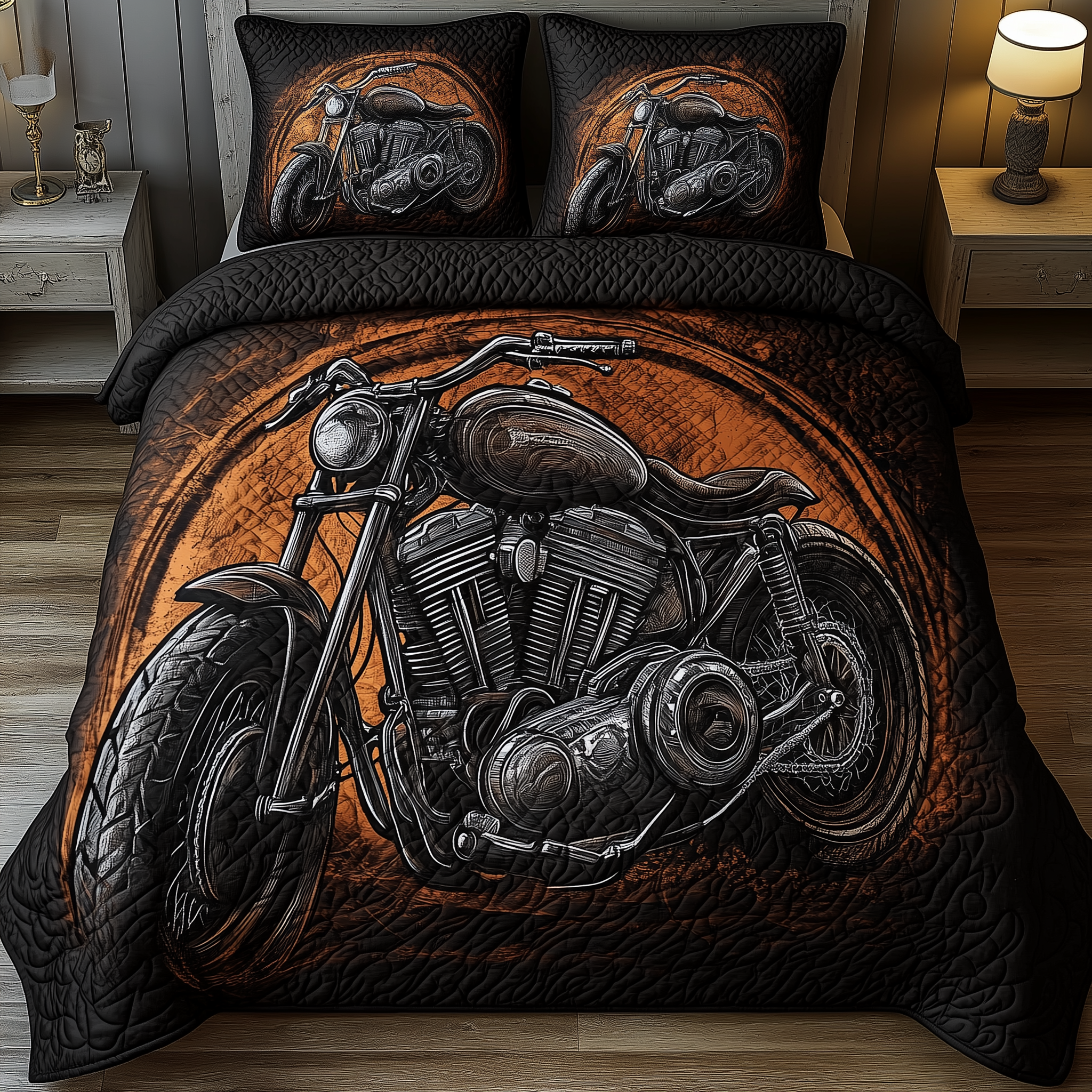 Black Motorcycle Quilted Bedding Set Best Queen Sheets Best Father's Day Gifts