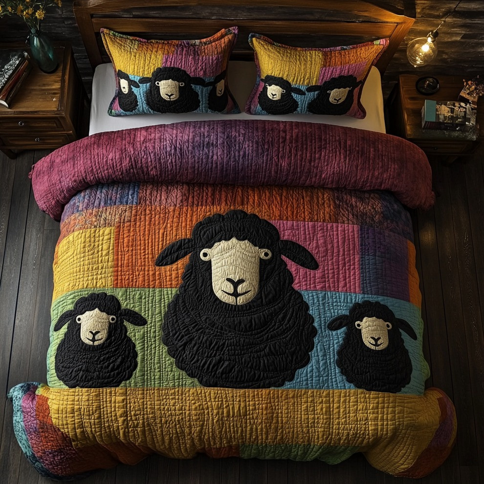 Black Sheeps Quilted Bedding Set Cute Duvet Cover Present Ideas For Sheep Lovers
