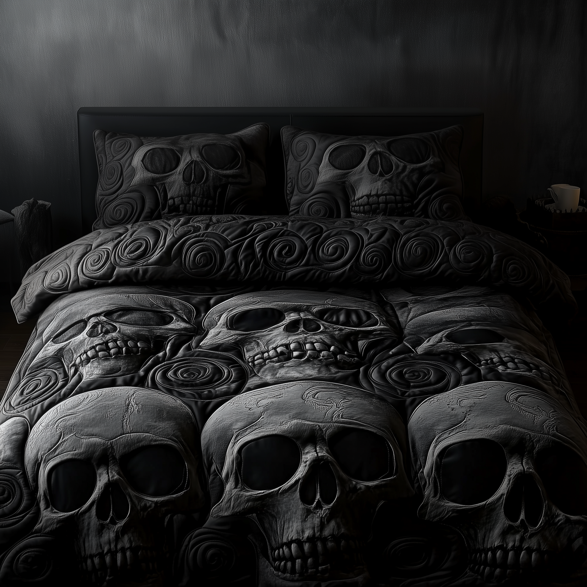 Black Skull Quilted Bedding Set Comforter And Sheet Sets Themed Skull Gifts For Him Her