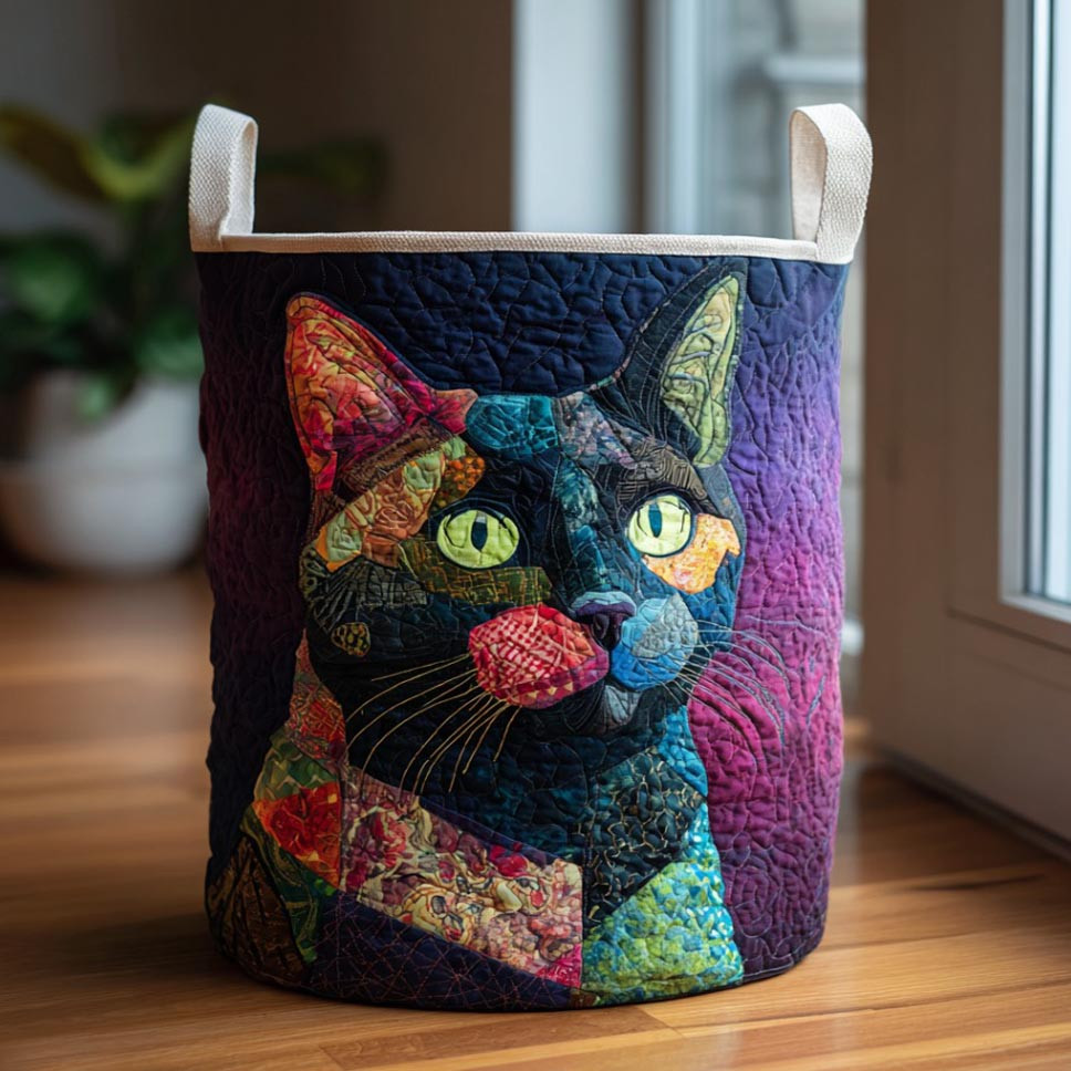 Black Velvet Quilted Laundry Basket Hamper Basket Cat Lover Gifts For Her