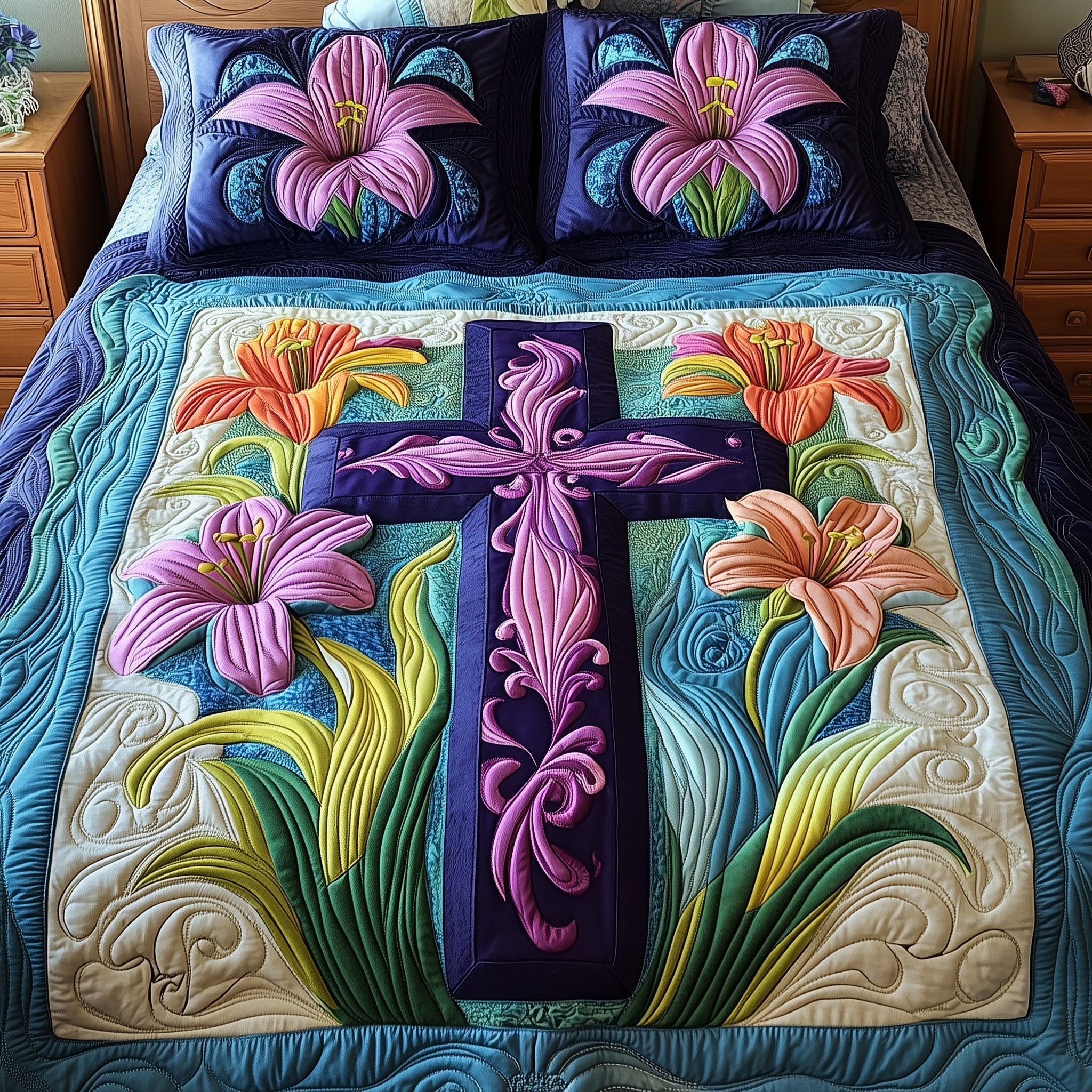 Blessed Easter Quilted Bedding Set Queen Bed Set Christmas Presents For Christians