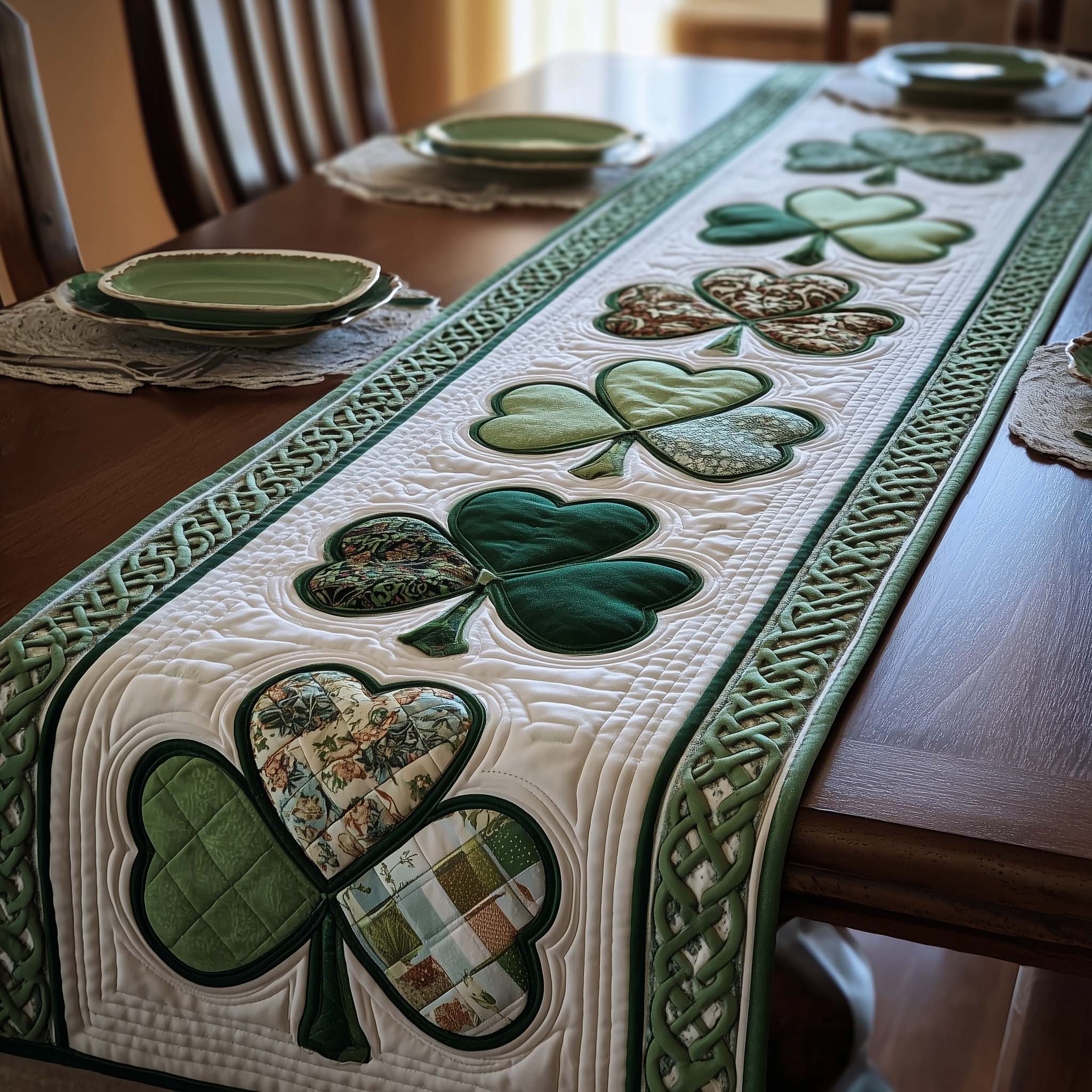 Blessed Greenery Quilted Table Runner Dining Table Centerpiece Gifts For St Patricks Day Birthday