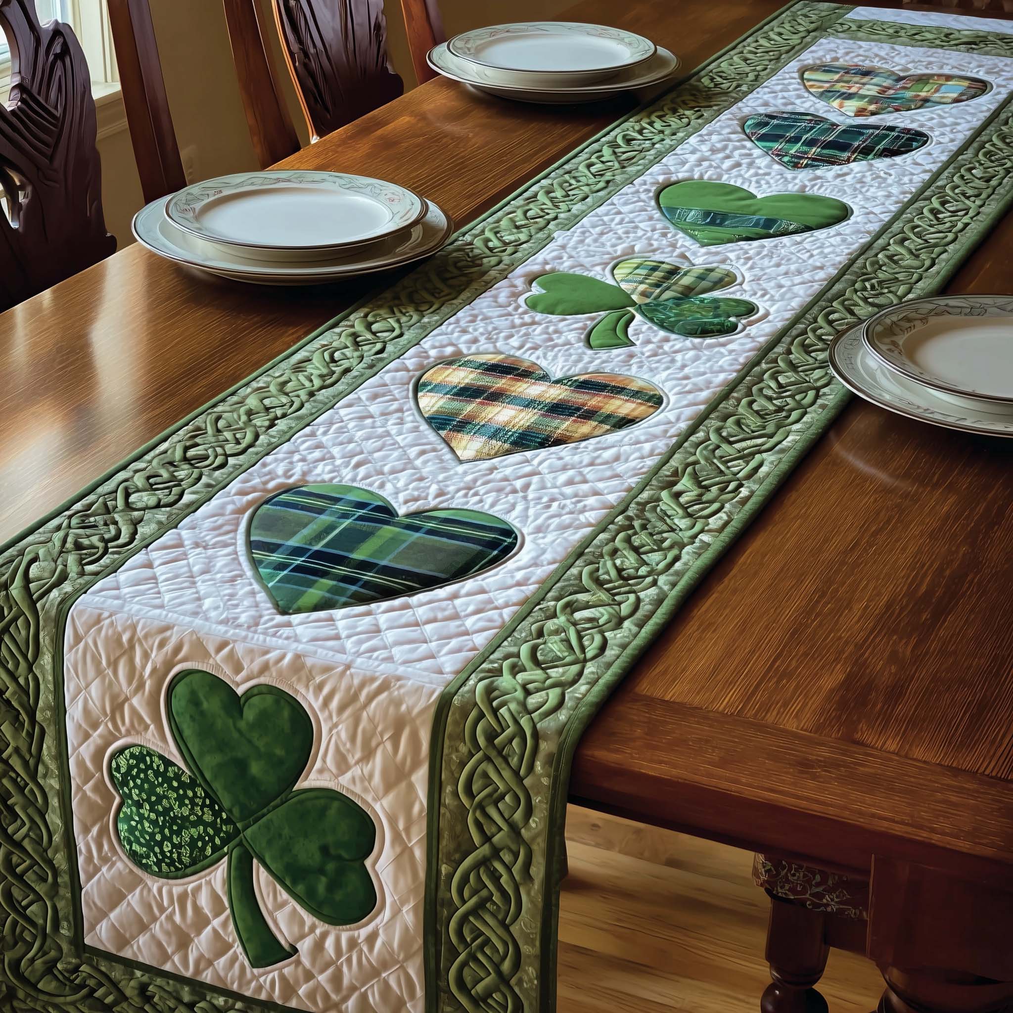 Blessed Greenery Quilted Table Runner Dining Table Decor Cute St Patrick's Day Gifts