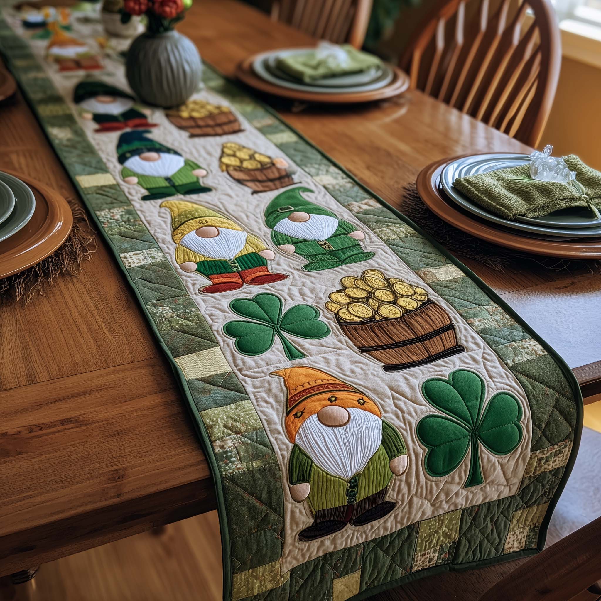 Blessed Greenery Quilted Table Runner Dining Table Decor St Patrick's Day Gifts