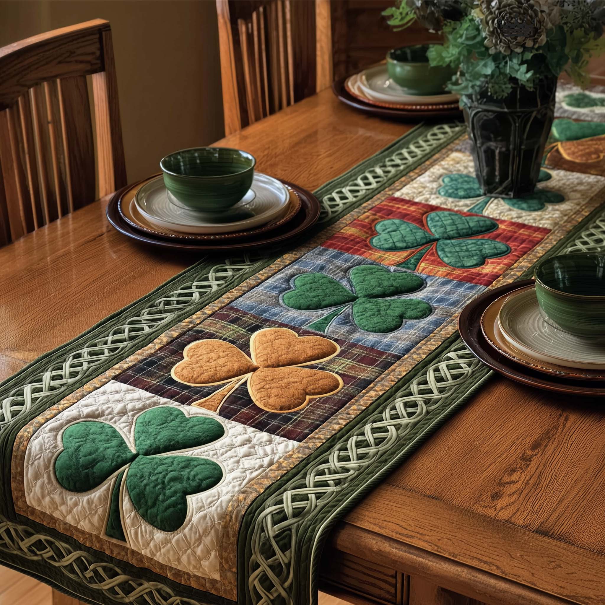 Blessed Greenery Quilted Table Runner Holiday Themed Table Runners Cute Ideas For St Patrick's Day