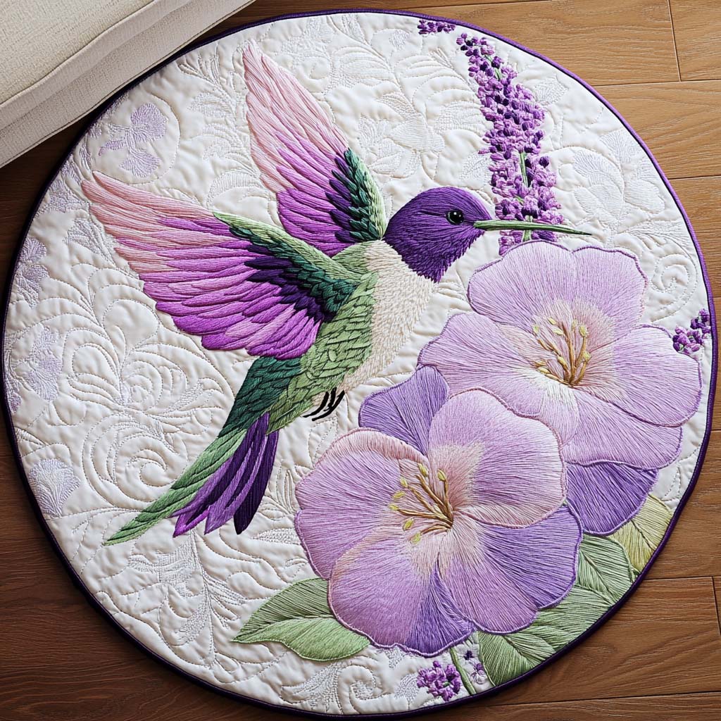 Blissful Hummingbird Dance Quilted Round Mat Living Room Decoration Mothers Day Gift Suggestions