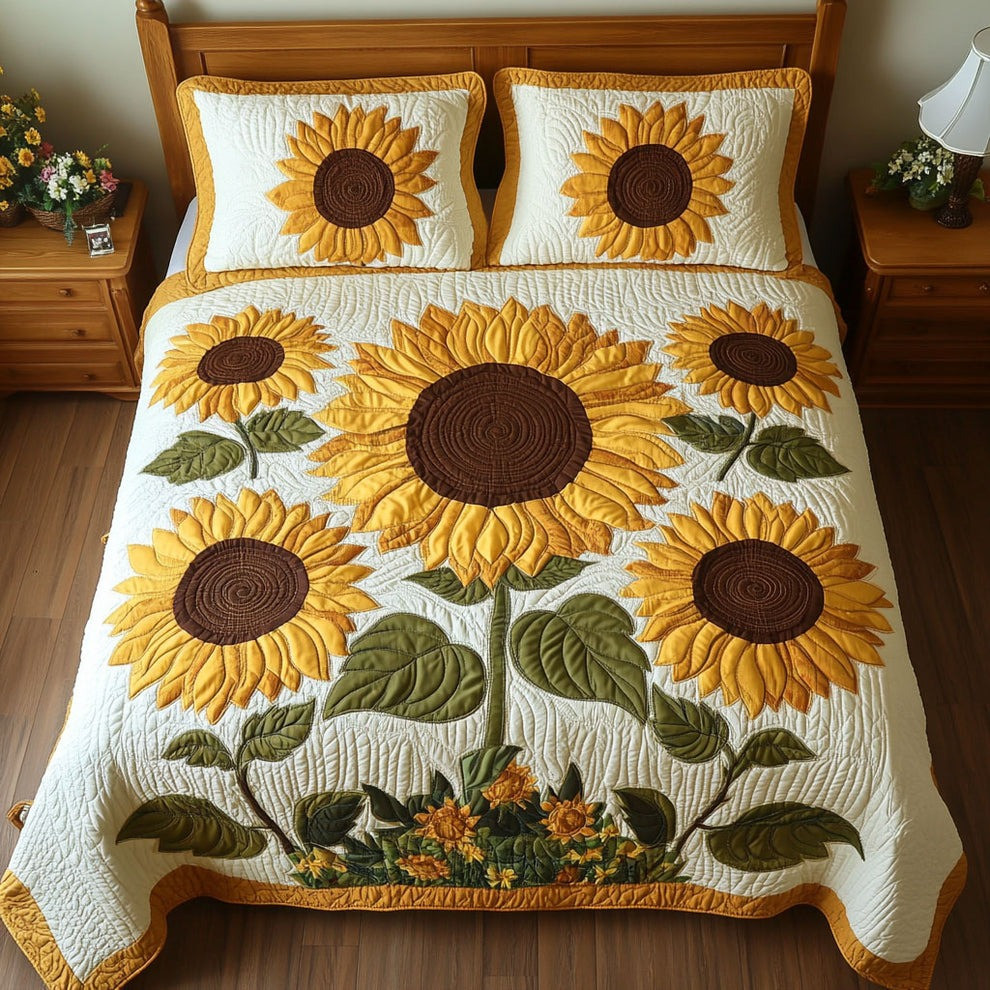 Blissful Sunflower Quilted Bedding Set Bright Floral Duvet Cover Sunflower Theme Gifts