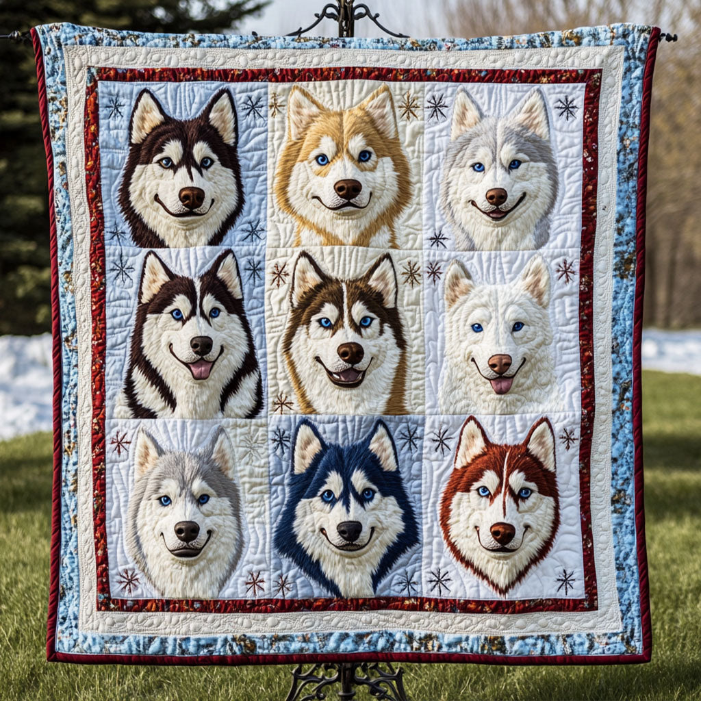 Blizzard Heart Quilted Blanket Bed Decorations Gifts For Husky Dog Lovers