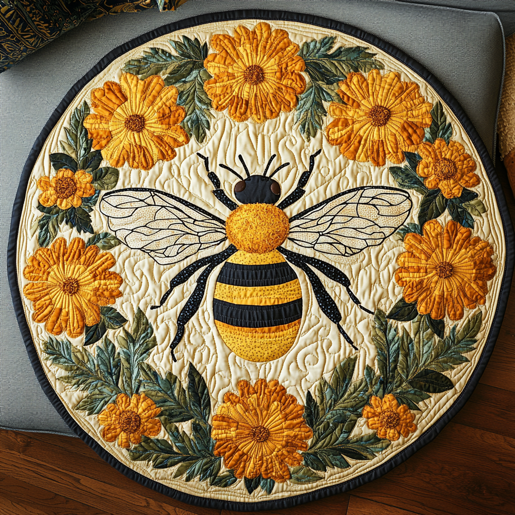 Bloom Bee Quilted Round Mat Home And Decor Gifts For Beekeepers