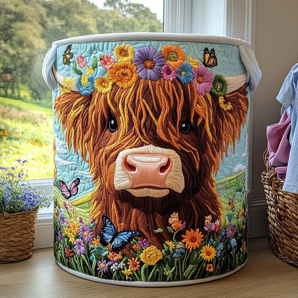 Bloom Crown Quilted Laundry Basket Unique Laundry Hamper Highland Cow Gift Ideas