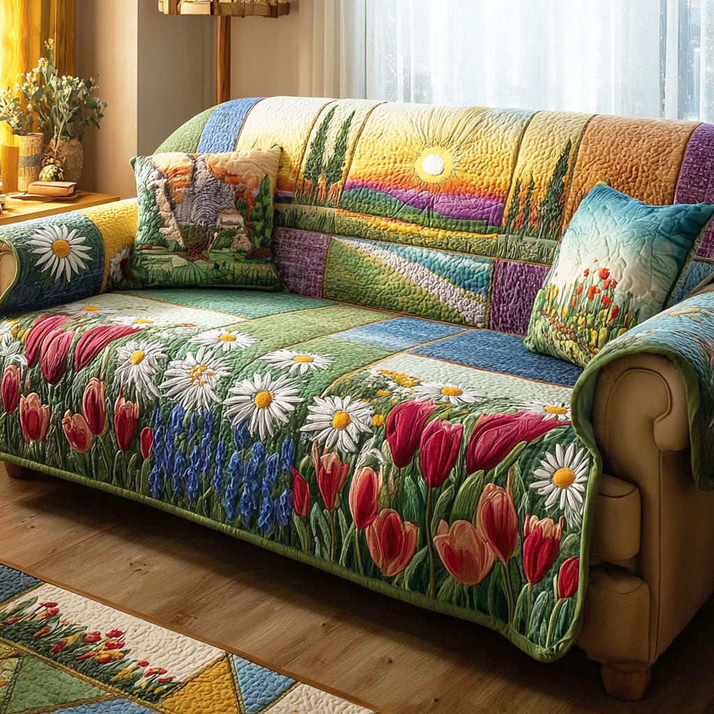 Bloom Fields Quilted Sofa Cover Home Decor Styles Best Mothers Day Gifts