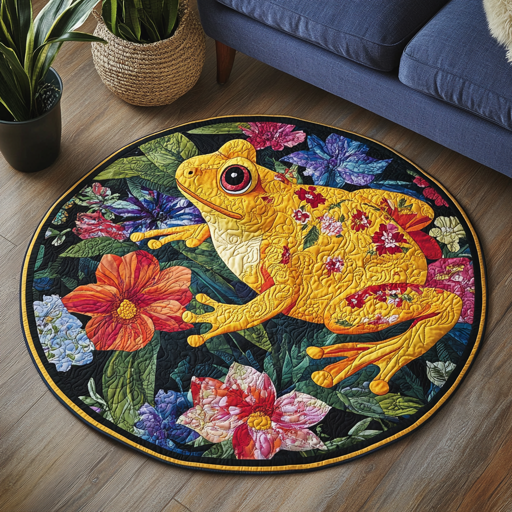 Bloom Frog Quilted Round Mat Large Round Rugs Birthday Gift Ideas For Mother