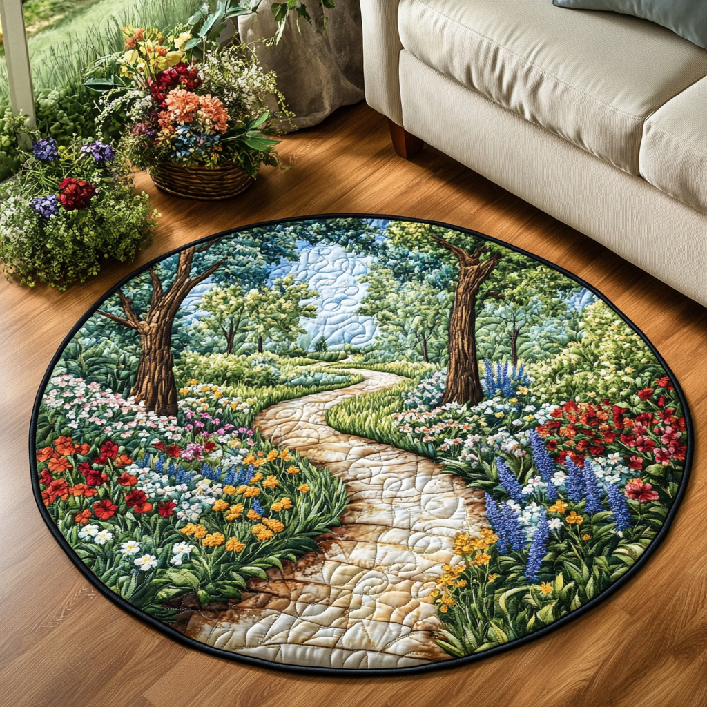 Bloom Path Quilted Round Mat Rug Round Best Moms Day Gifts