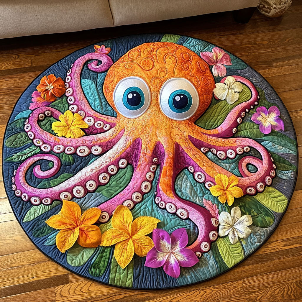 Bloom Tentacles Quilted Round Mat Best Round Rugs Gifts For Beach Goers