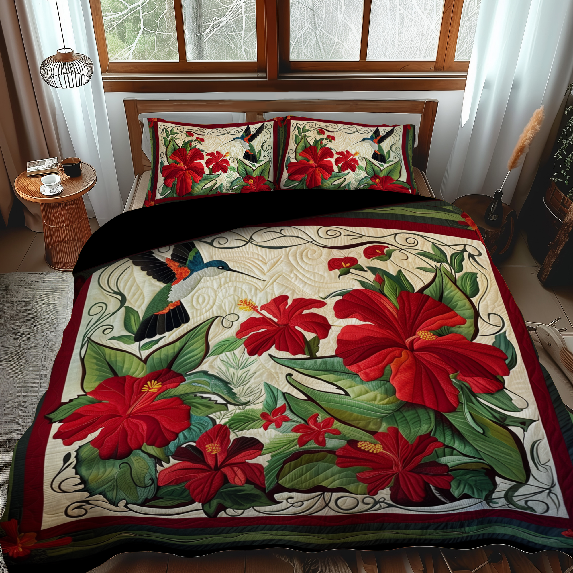Blooming Beauty Quilted Bedding Set Best Bed Sheet Set Hummingbird Gifts For Mom