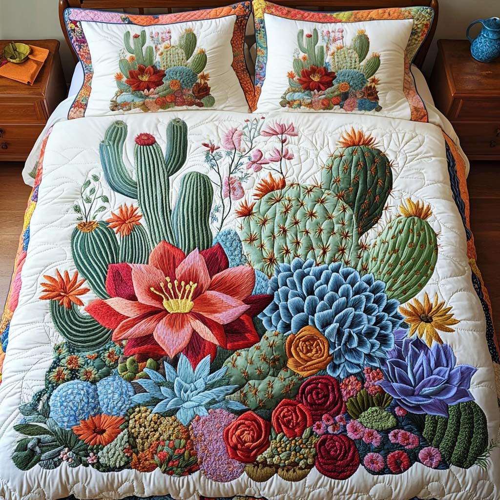 Blooming Bright Quilted Bedding Set Best Comforter Sets Cactus Inspired Gifts