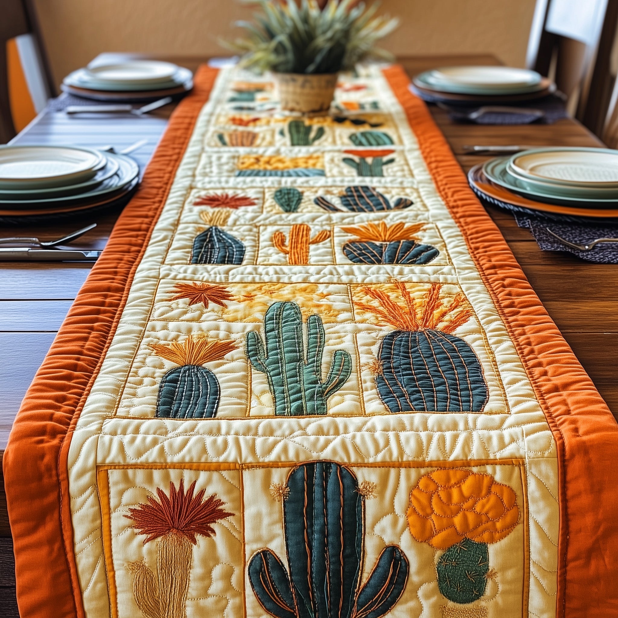 Blooming Cactus Haven Quilted Table Runner Kitchen Table Runners Gifts For Cactus Lovers