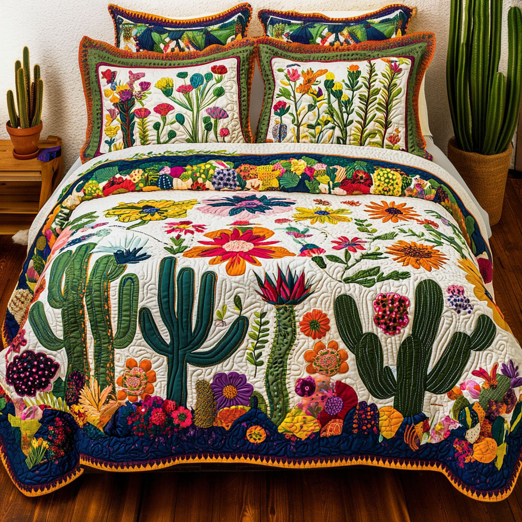 Blooming Cactus Quilted Bedding Set Bed Decor Ideas Awesome Gifts For Cactus Lovers