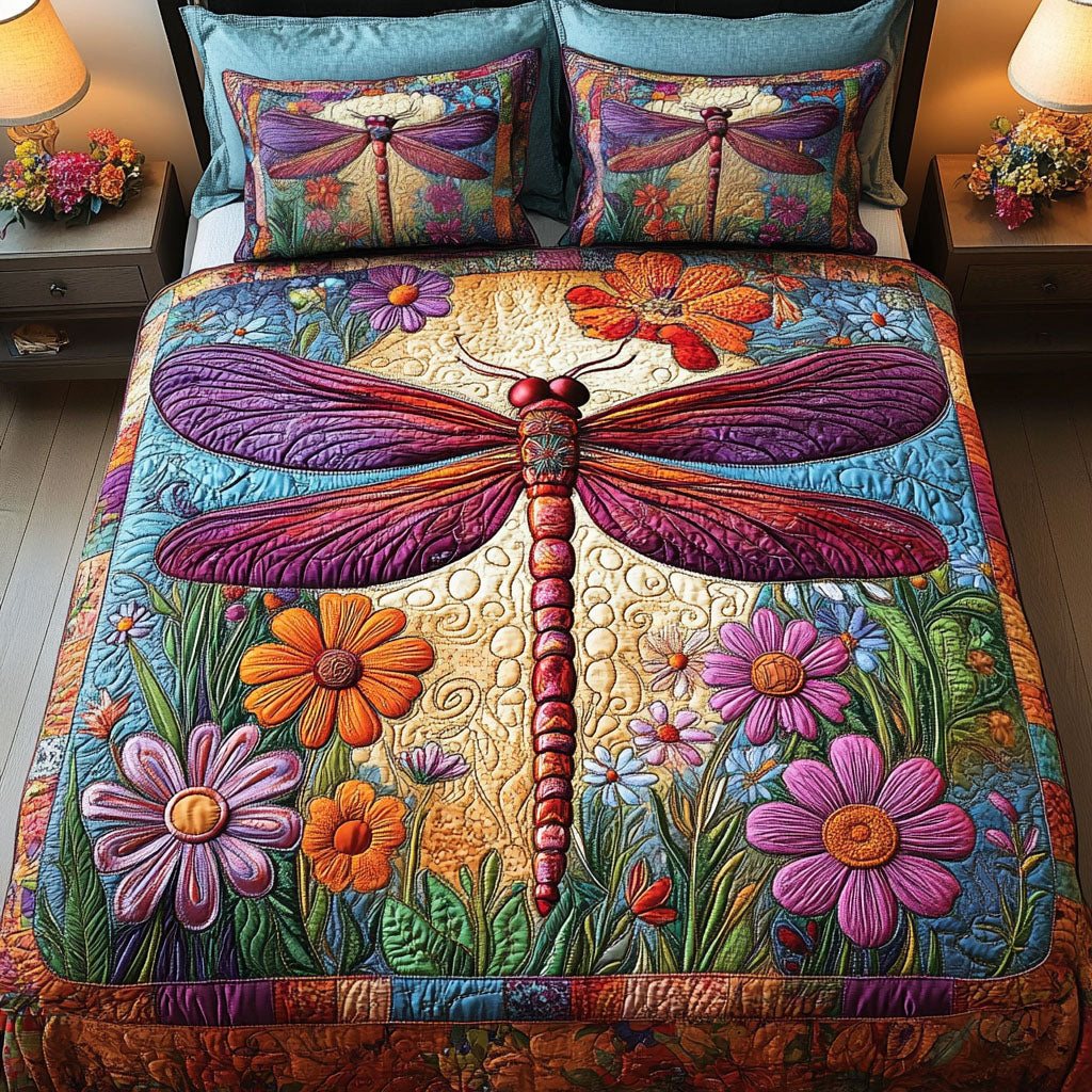 Blooming Dragonfly Quilted Bedding Set Bedroom Decor Great Dragonfly Lover Gifts