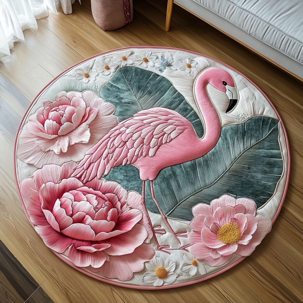 Blooming Elegance Quilted Round Mat Round Kitchen Carpet Flamingo Gifts For Her