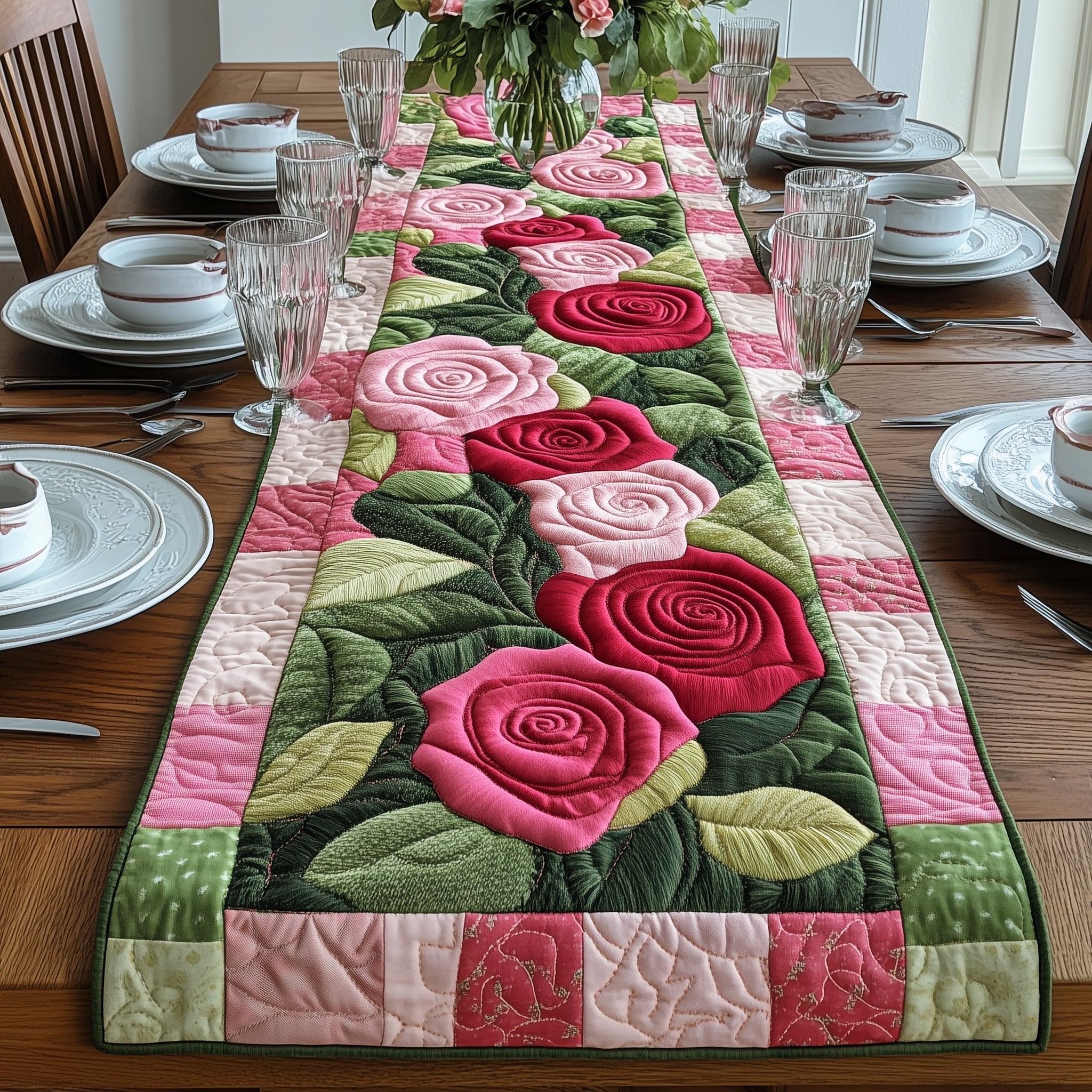 Blooming Elegance Quilted Table Runner Dining Table Ideas Mother's Day Delivery Gifts