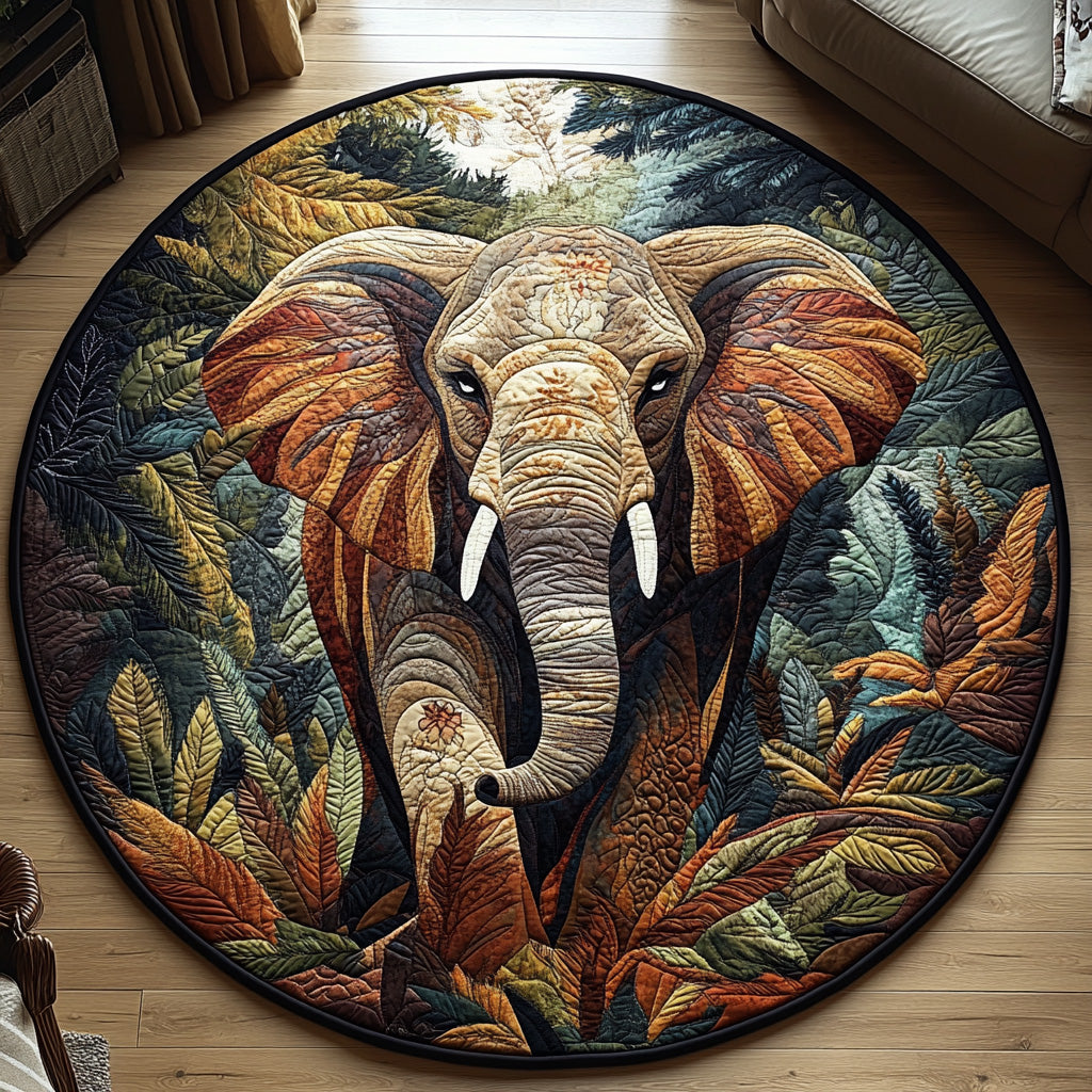 Blooming Elephant Quilted Round Mat Round Carpet Rugs Presents For Elephant Lovers