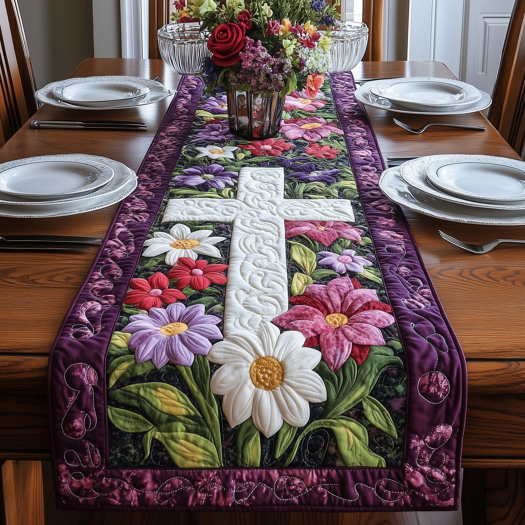 Blooming Faith Quilted Table Runner Holiday Themed Table Runners Religious Christmas Presents