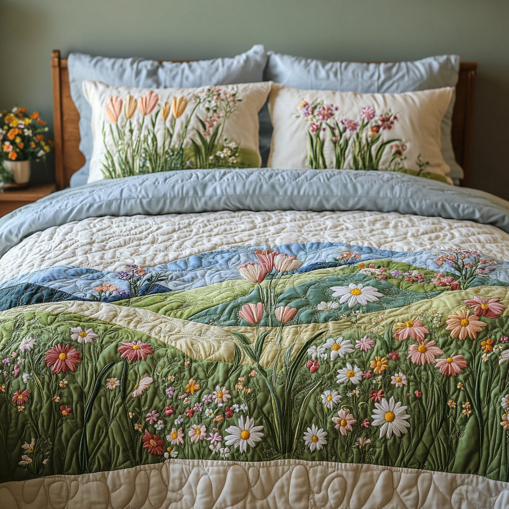 Blooming Fields Quilted Bedding Set Best Comforter Sets Gifts For Father's Day From Daughter