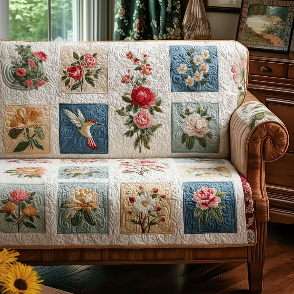 Blooming Garden Escape Quilted Sofa Cover Sofa Blanket Cover Best Hummingbird Themed Gifts