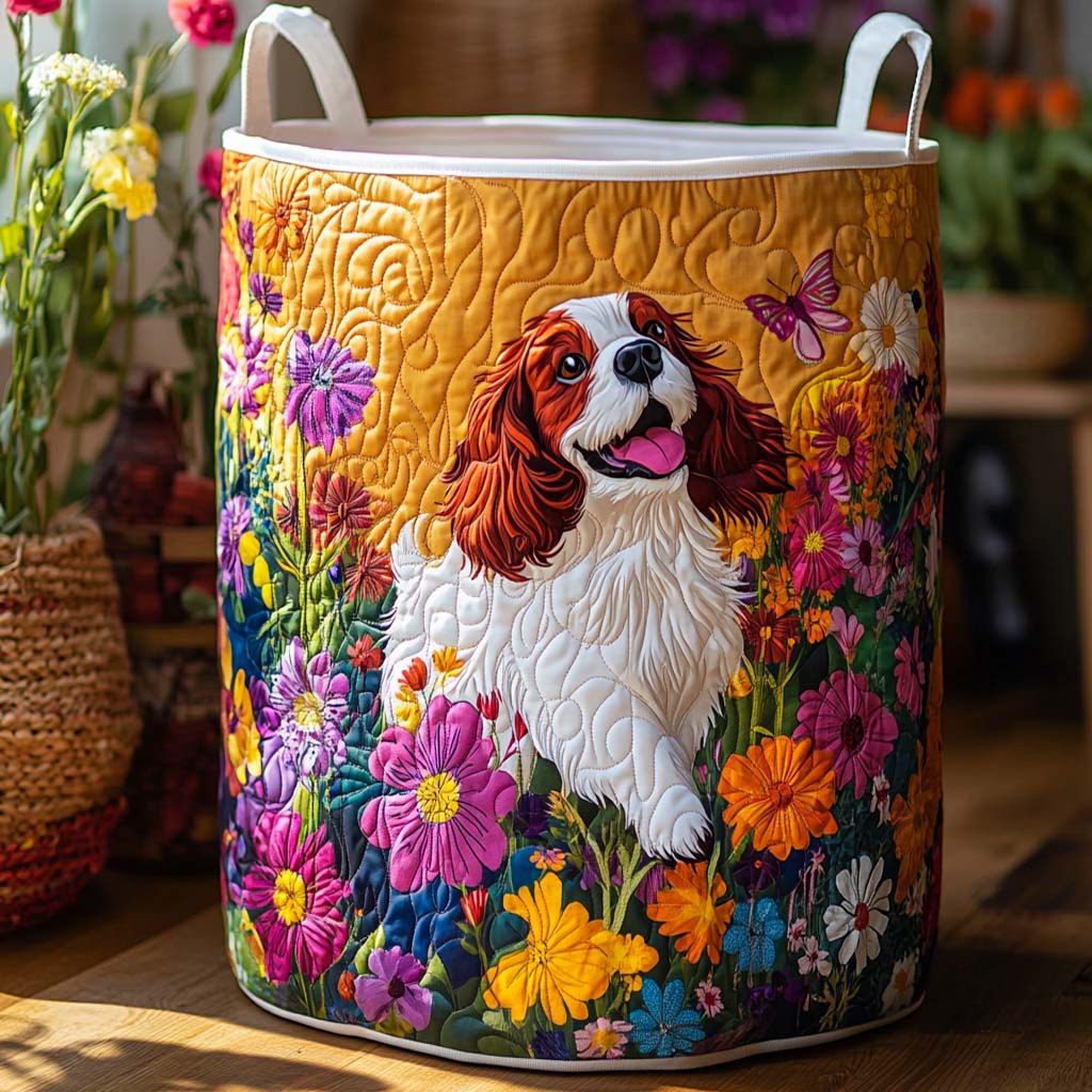 Blooming Garden Pup Quilted Laundry Basket Home And Decor Cool Gifts For Pet Lovers