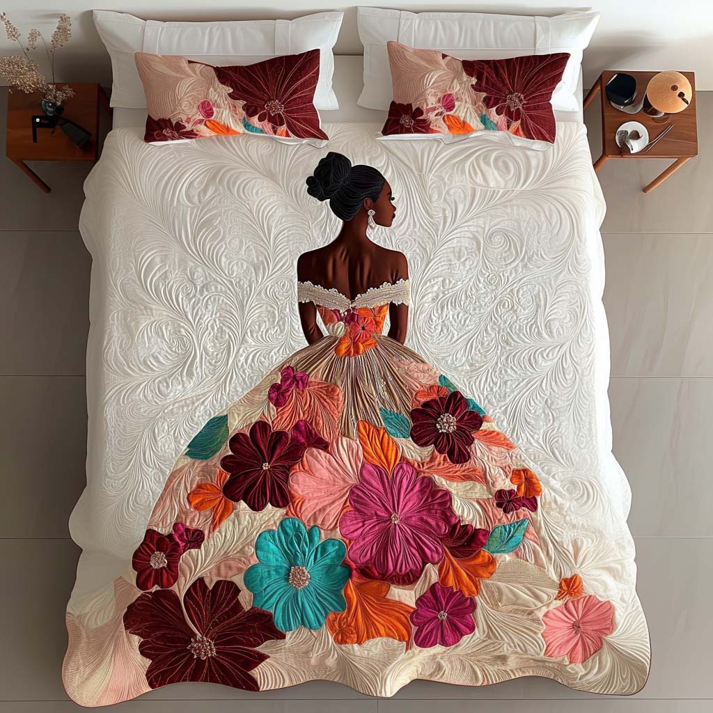Blooming Grace Quilted Bedding Set Aesthetic Room Decor African American Gifts For Women