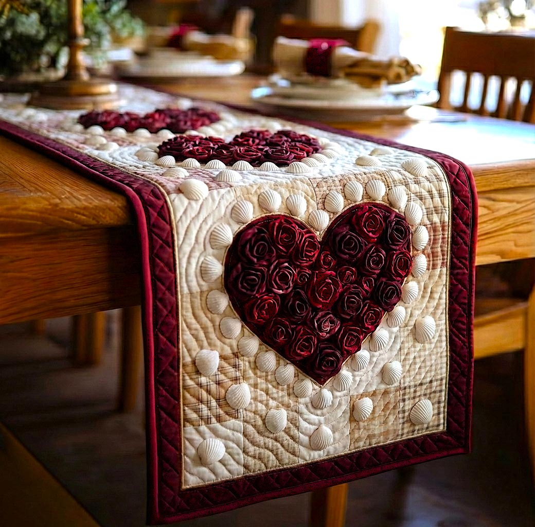Blooming Heart Quilted Table Runner Runner Valentine Unique Valentine Day Gifts
