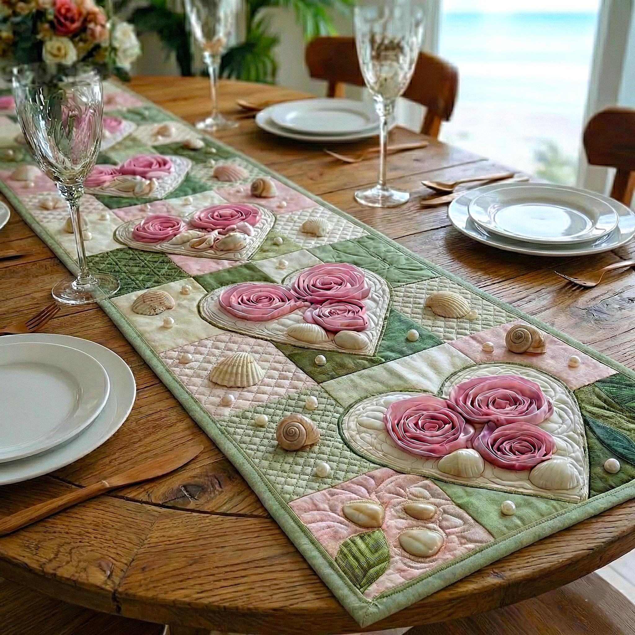 Blooming Heart Quilted Table Runner Valentine Runner Valentine Day Gift Ideas For Her