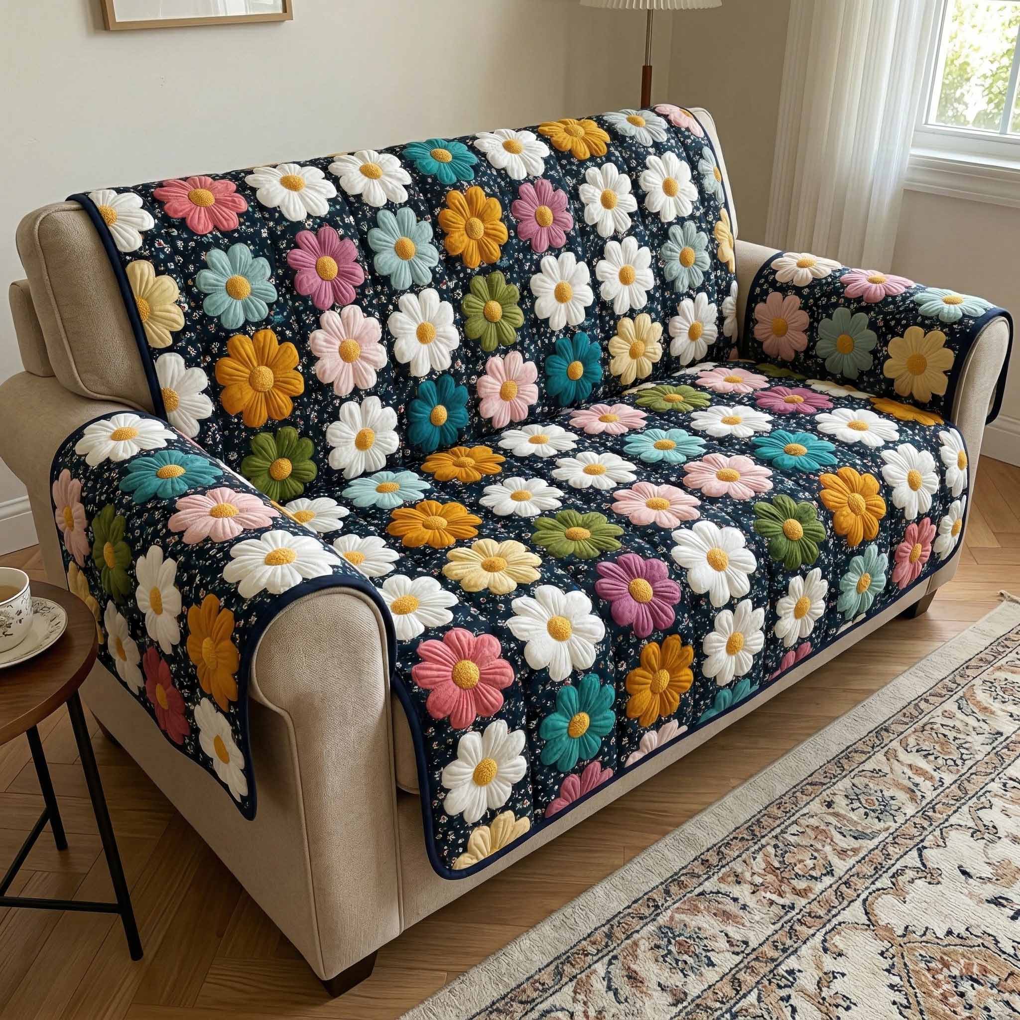 Blooming Hearts Quilted Sofa Cover Couch Seat Covers Daisy Gifts For Mom