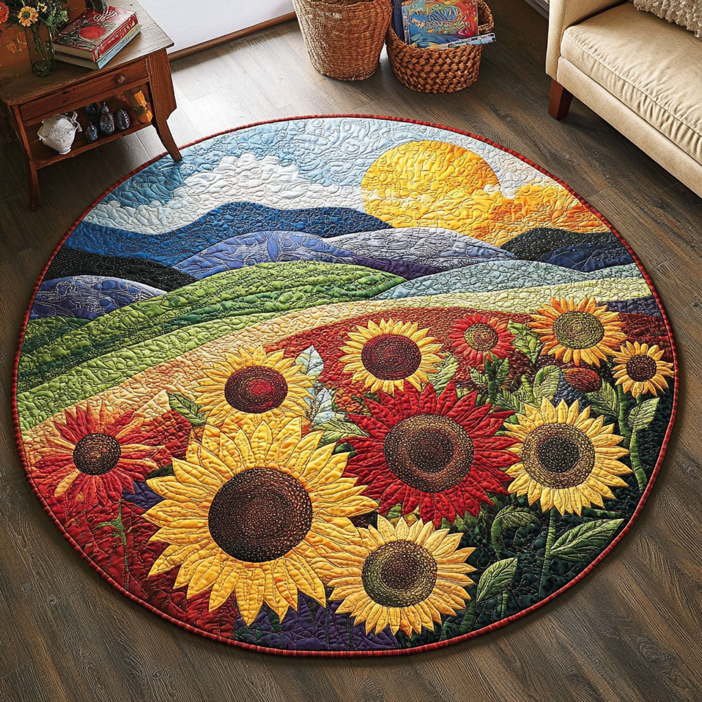 Blooming Horizon Quilted Round Mat Round Rugs Indoor Gifts For Mother In Law