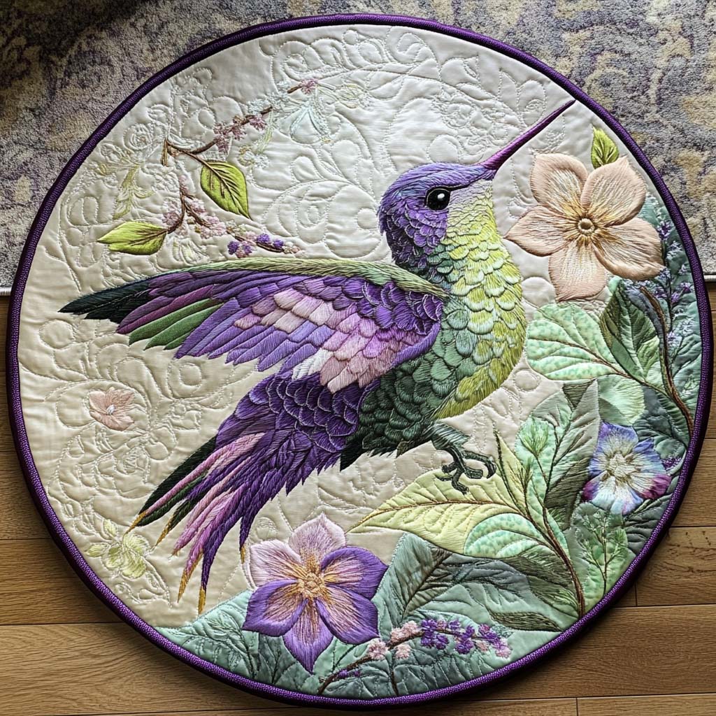 Blooming Hummer Joy Quilted Round Mat Round Floor Rugs For Sale Good Gifts For Mom