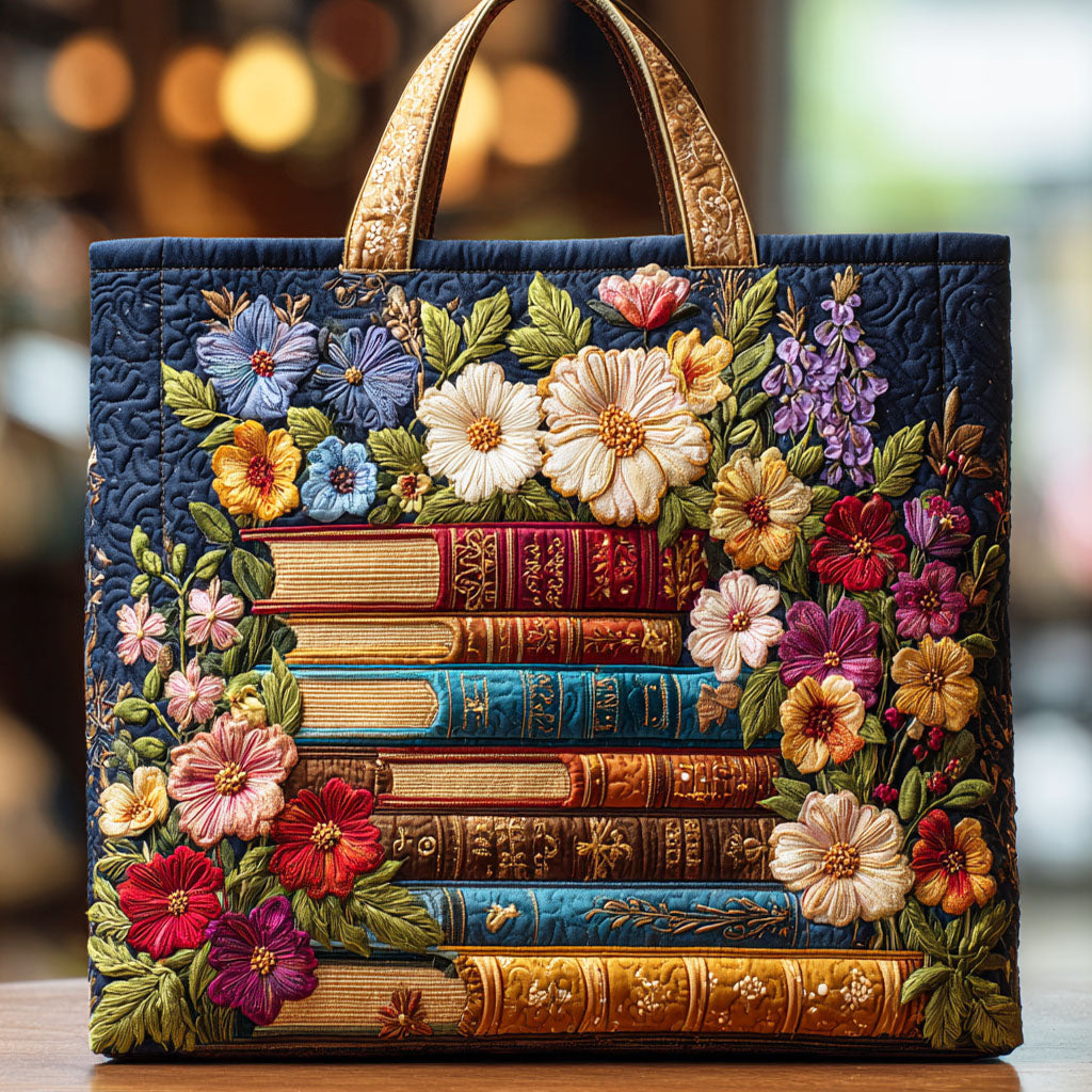 Blooming Pages Quilted Tote Bag Best Bags For Women Birthday Presents For Book Lovers