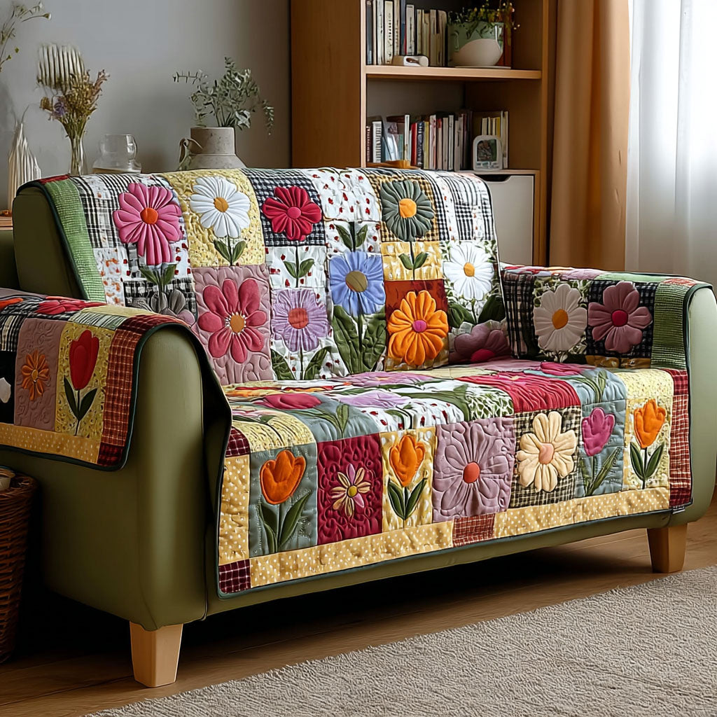 Blooming Patchwork Quilted Sofa Cover Sofa Cover Set Unique Gifts For Mom