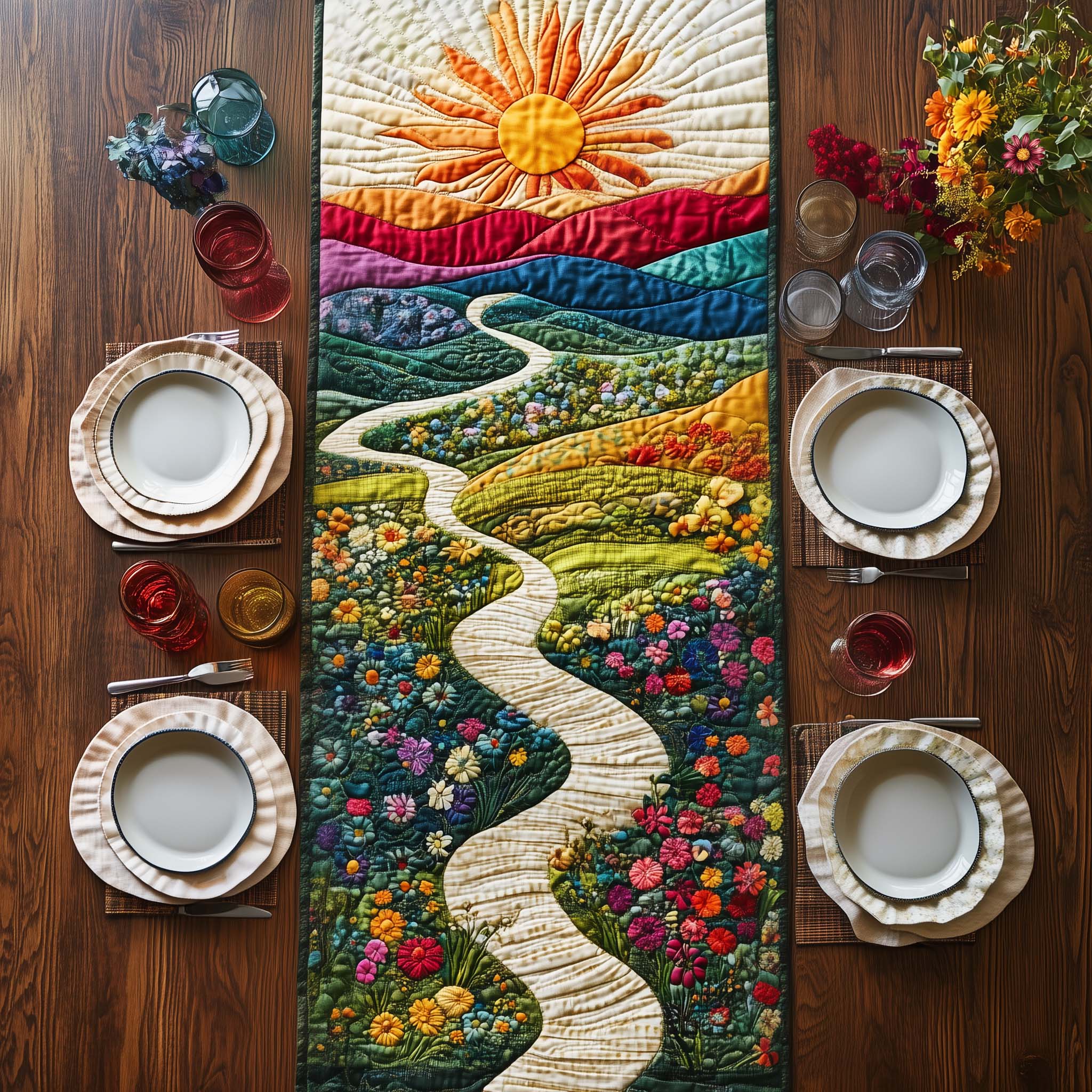 Blooming Path Quilted Table Runner Dining Room Table Centerpieces Last Minute Mother's Day Gifts