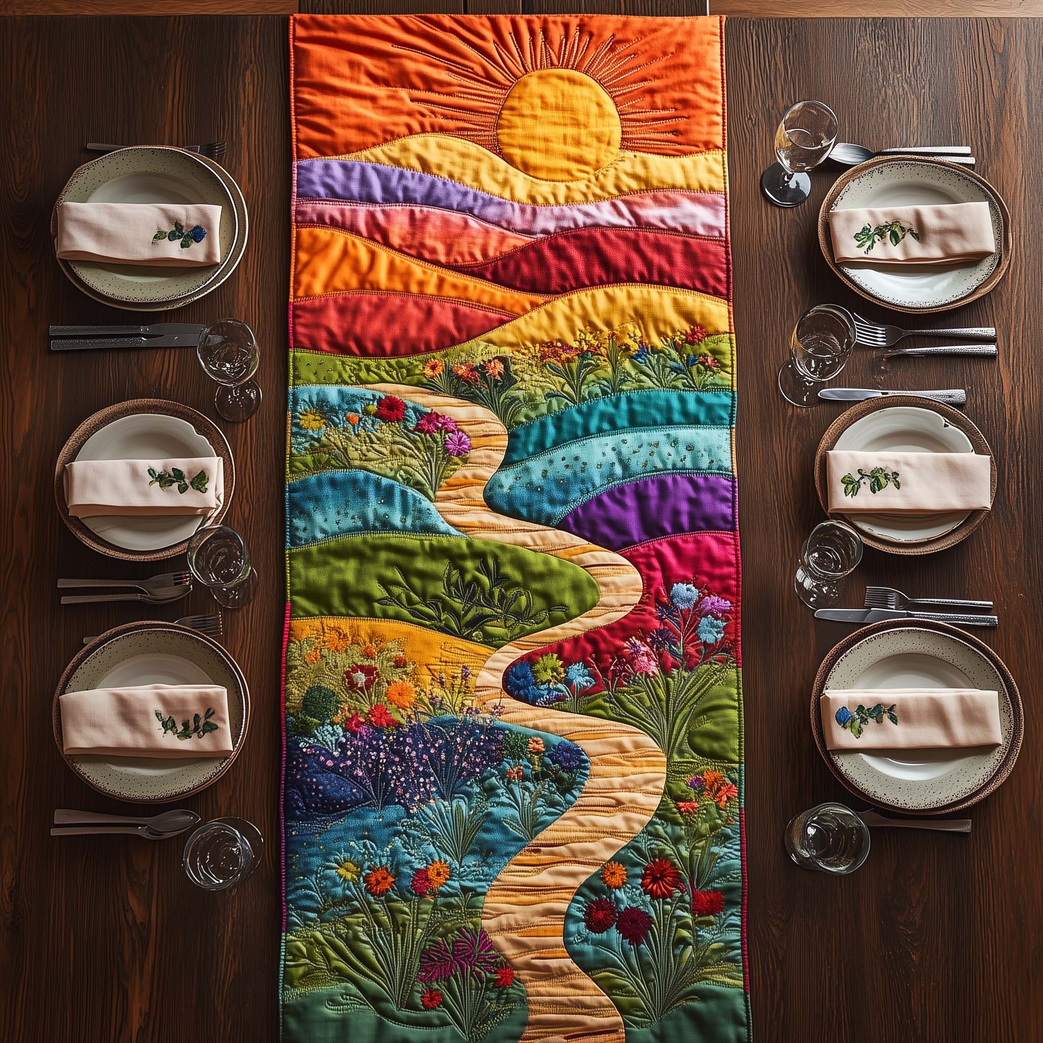 Blooming Path Quilted Table Runner Dining Table Decor Best Gift For Mother On Mother's Day