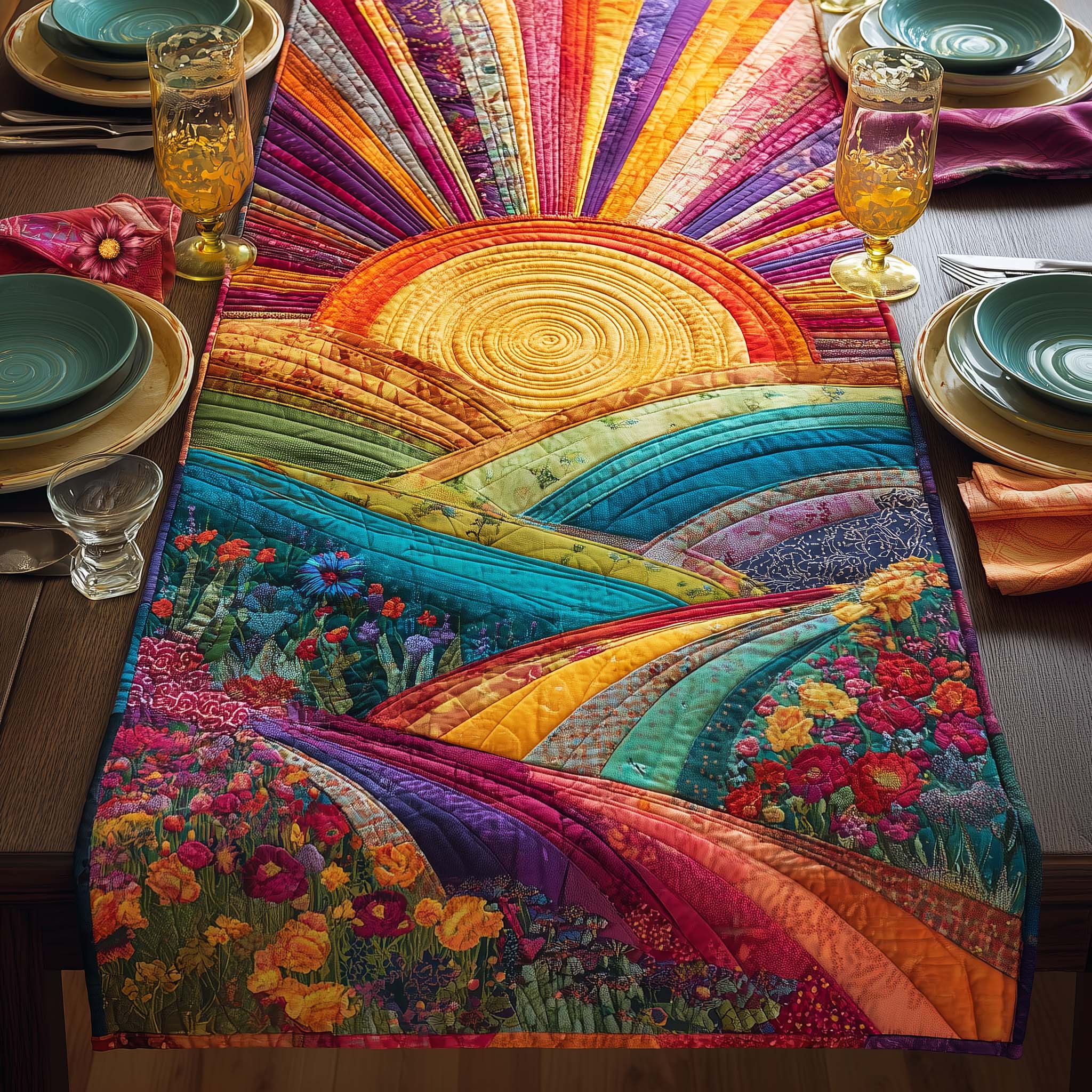 Blooming Path Quilted Table Runner Runner Table Mat Mother S Day Gift Ideas