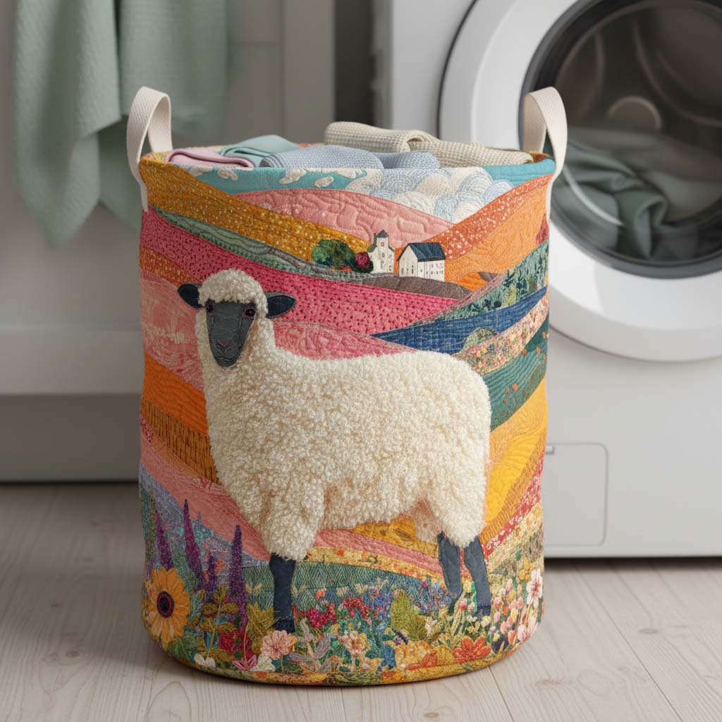 Blooming Sheep Quilted Laundry Basket Clothes Hamper Gifts With Sheep Themes