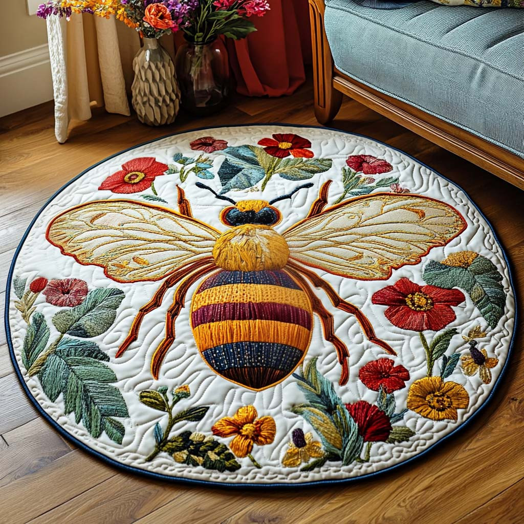 Blooming Solitude Quilted Round Mat Indoor Round Rugs Best Bee Gifts For Women