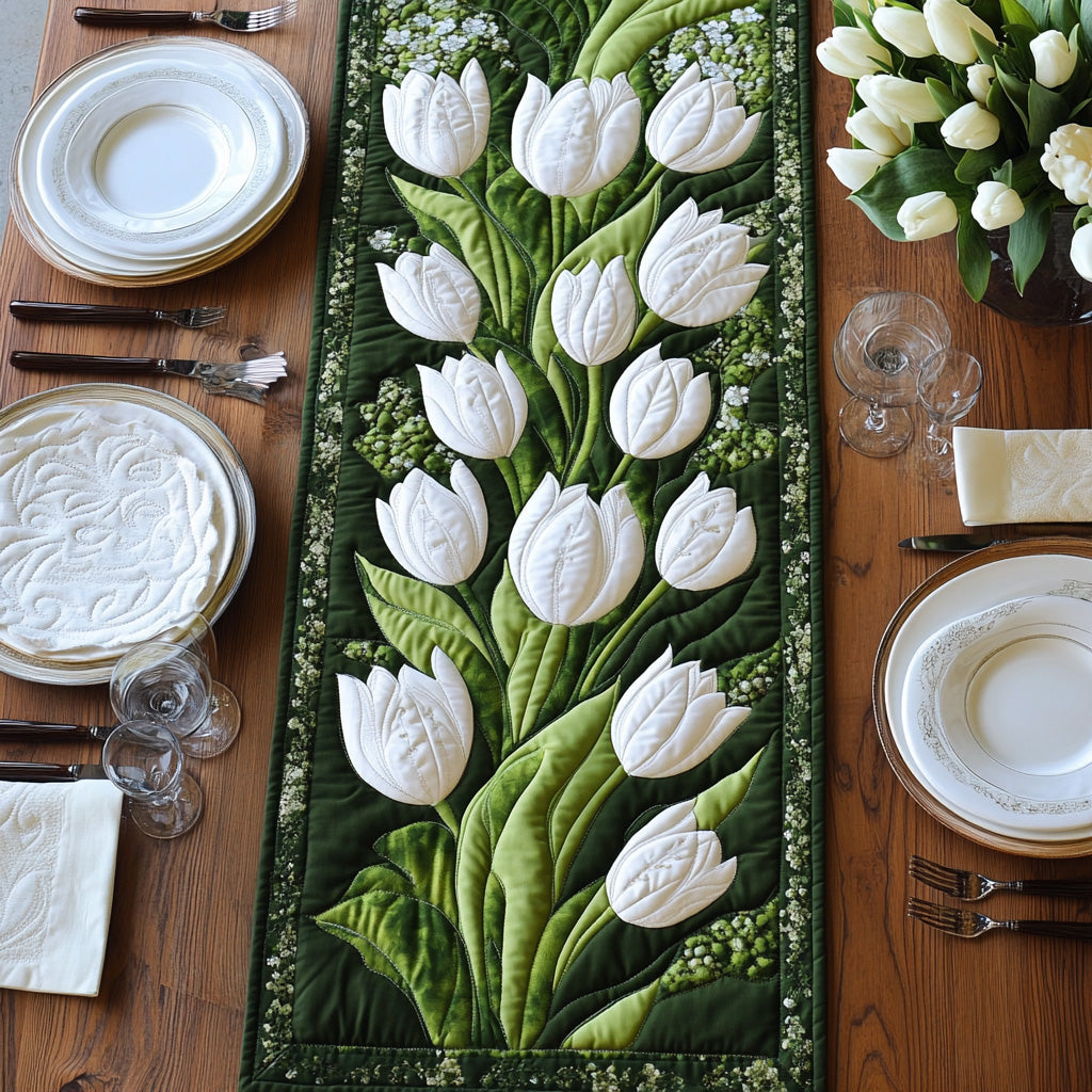 Blooming Tulip Garden Quilted Table Runner Unique Table Runner Ideas Mother's Day Gifts For Coworkers