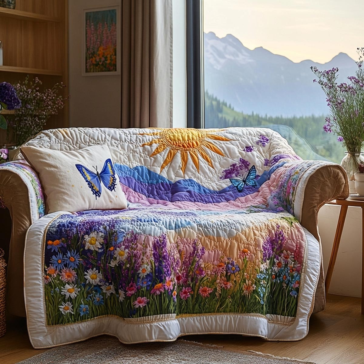 Blooming Valley Quilted Sofa Cover Cute Sofa Slipcovers Father's Day Gifts For Grandpa