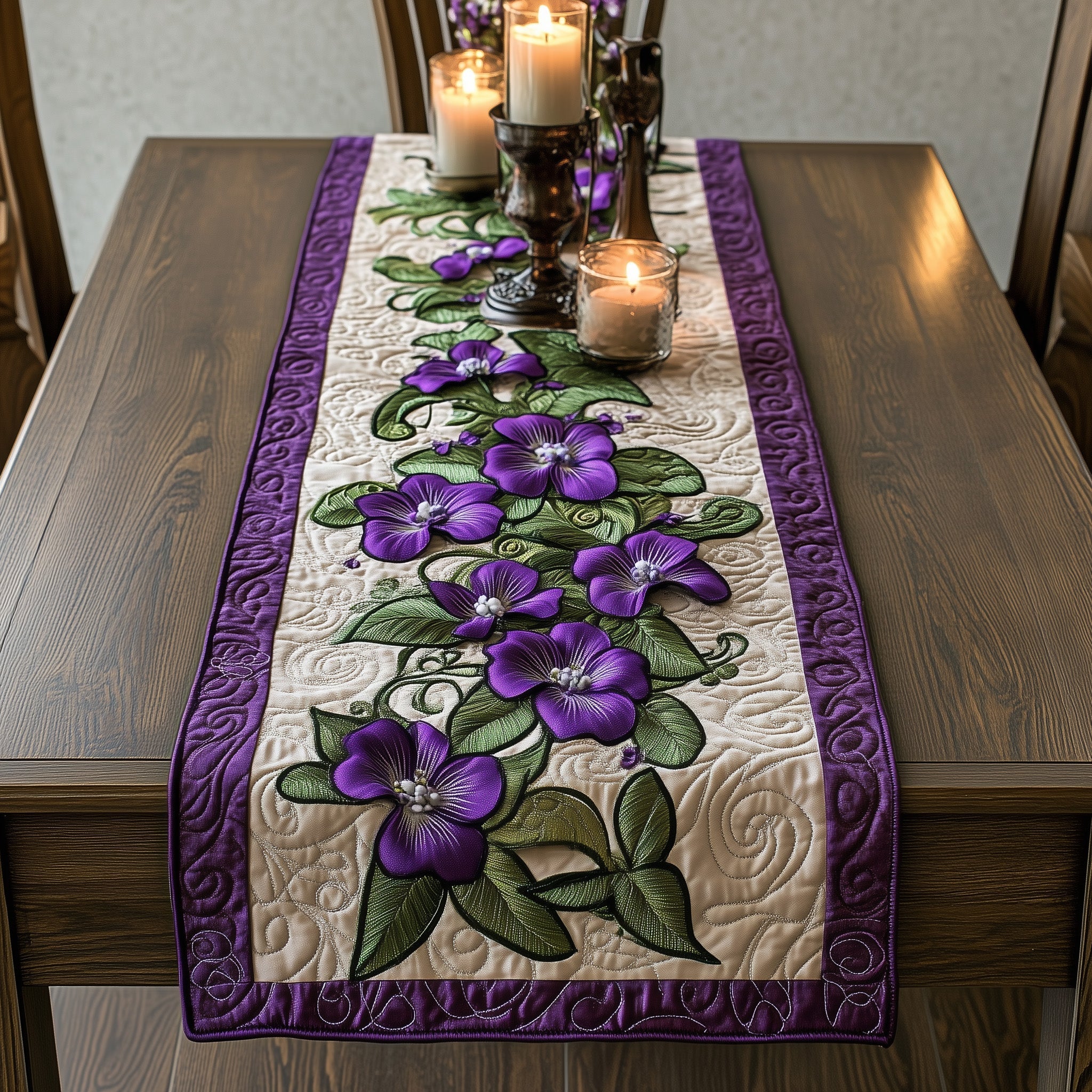 Blooming Violets Quilted Table Runner Dining Table Decor Best African American Gifts
