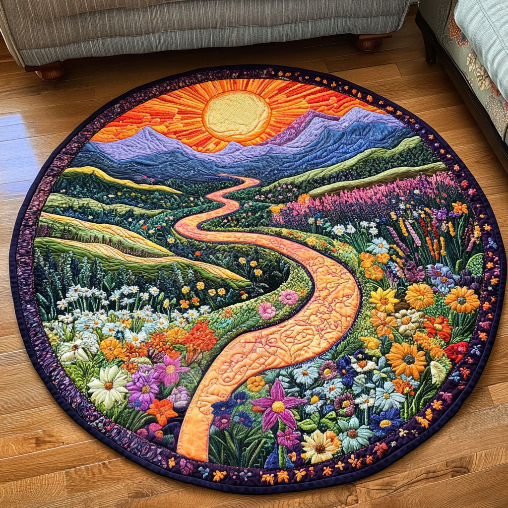 Blooming Vista Quilted Round Mat Rug With Circles Mothers Day Suggestions