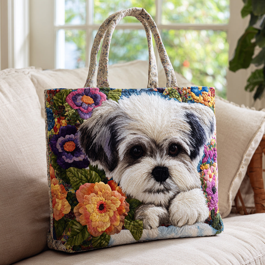Blooms Shih Tzu Quilted Tote Bag Perfect Shoulder Bag Best Mothers Day Gift For Wife