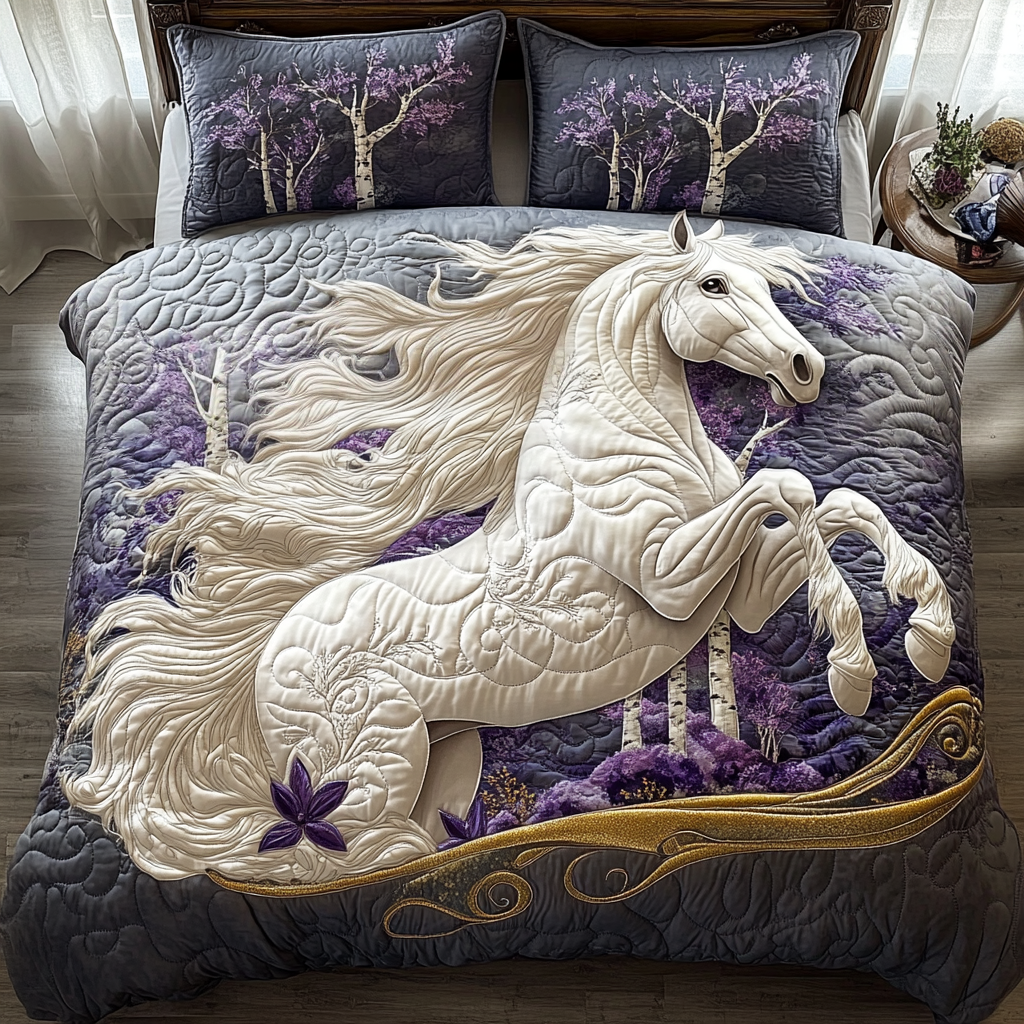 Blossom and Bridle Quilted Bedding Set Best King Sheets Horse Gifts For Women