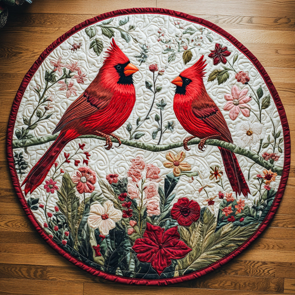 Blossom Cardinal Quilted Round Mat Round Mats For Floor Cardinal Bird Gifts
